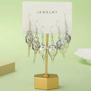 3 pair Raven Crow Skull Earrings Z233